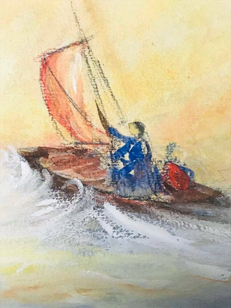 Polish Artist Watercolour Painting Absolutely Fine Example   Sailing Boat Ship Yacht   Large Wooden White Frame (L3) photo 80.0