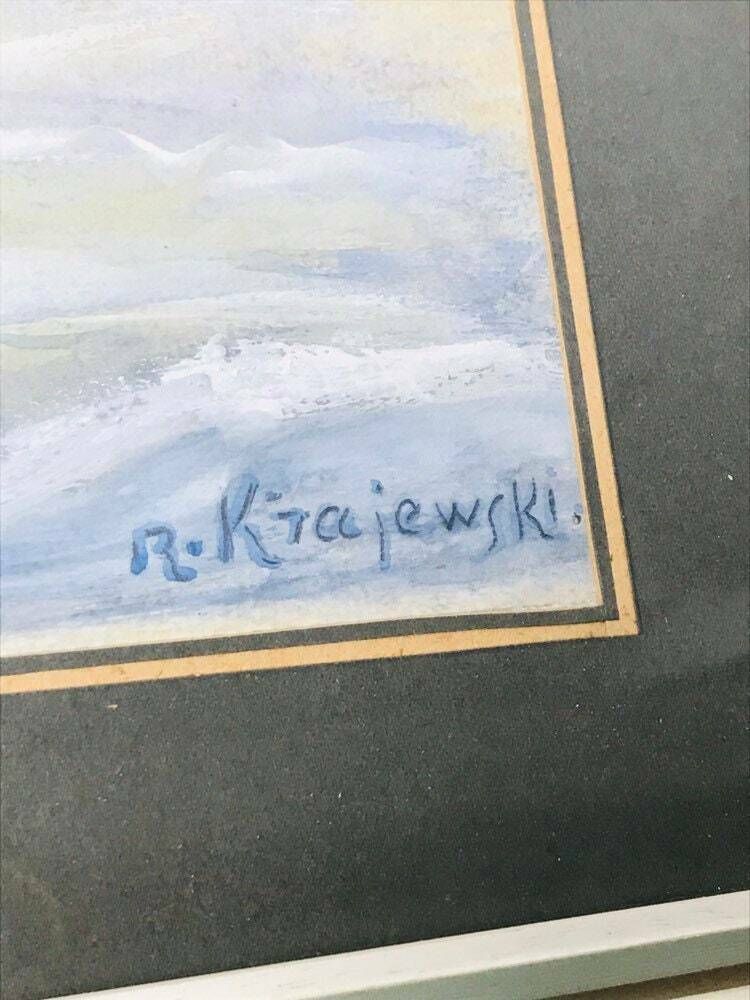 Polish Artist Watercolour Painting Absolutely Fine Example   Sailing Boat Ship Yacht   Large Wooden White Frame (L3) photo vinterior