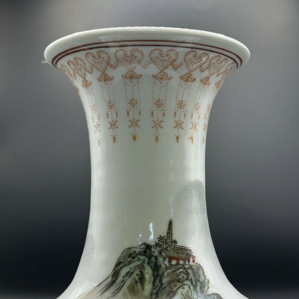 Attractive Vintage Chinese Vase With Mountain Landscape Scene photo for sale
