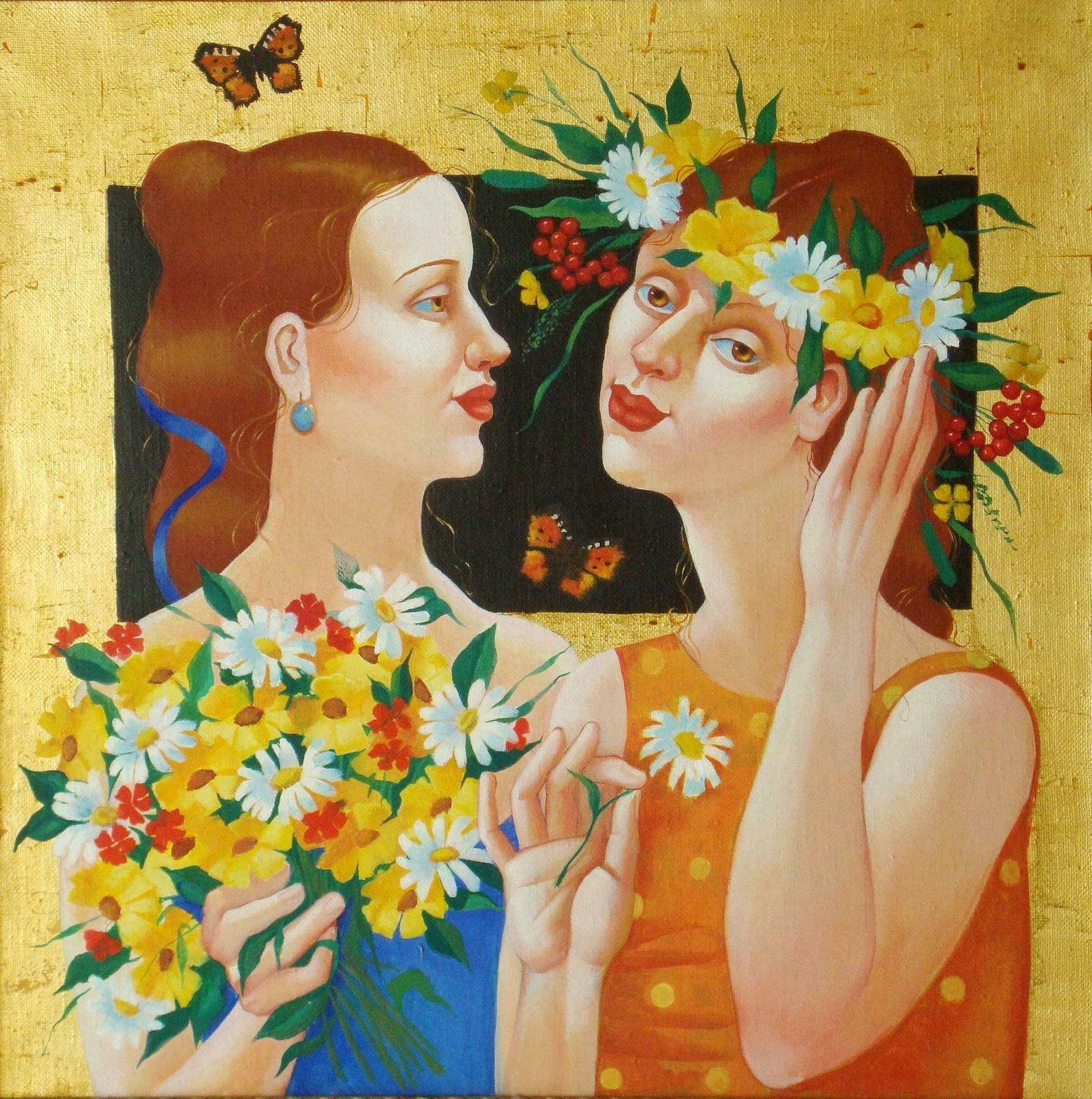 Valeria Shuvalova Girl With Wild Flowers. 2002, Canvas, Oil