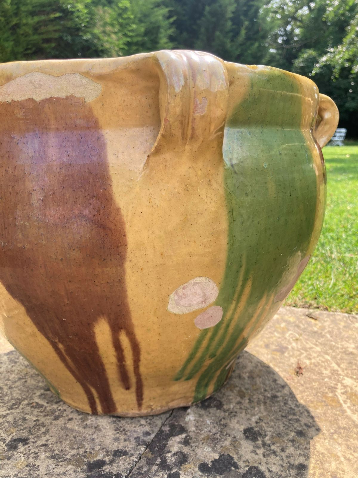 A Pair Of French Provencale 'Dribble Glazed' Castelnaudary Garden Planters photo vinterior