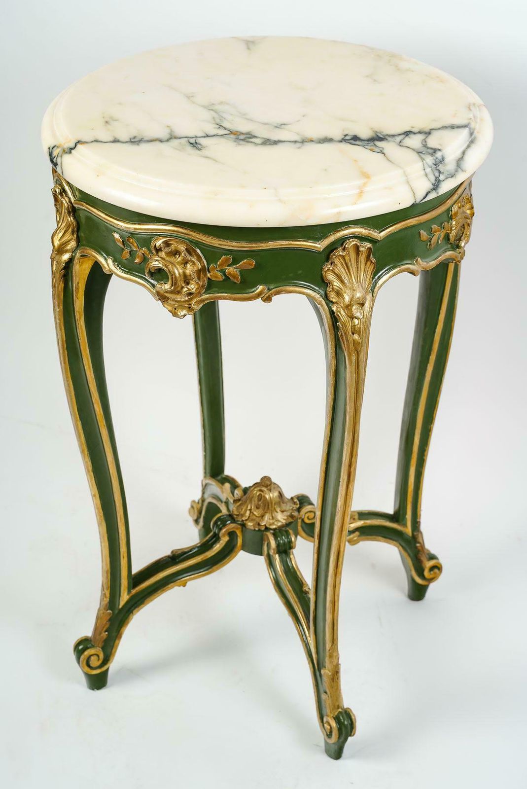 Carved, Painted And Gilded Wood Pedestal Table, Louis XV Style.