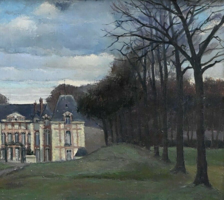 Large Painting “Château De Gros Bois”, Signed A.Mémin – 1954 photo vintage