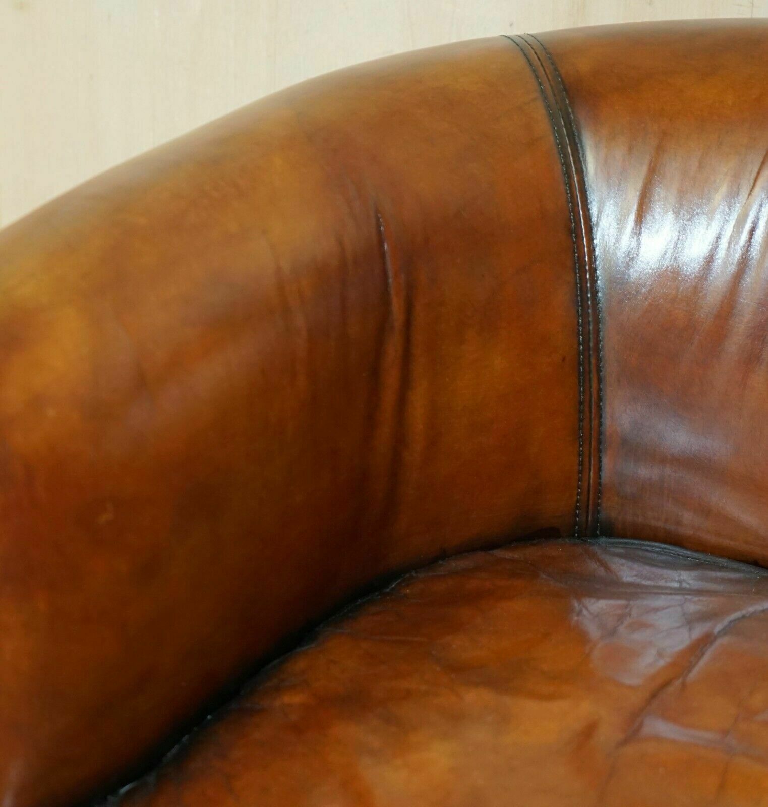 Pair Of Fully Restored Stitched Brown Leather Limed Oak Tub / Club Armchairs photo 4500.0