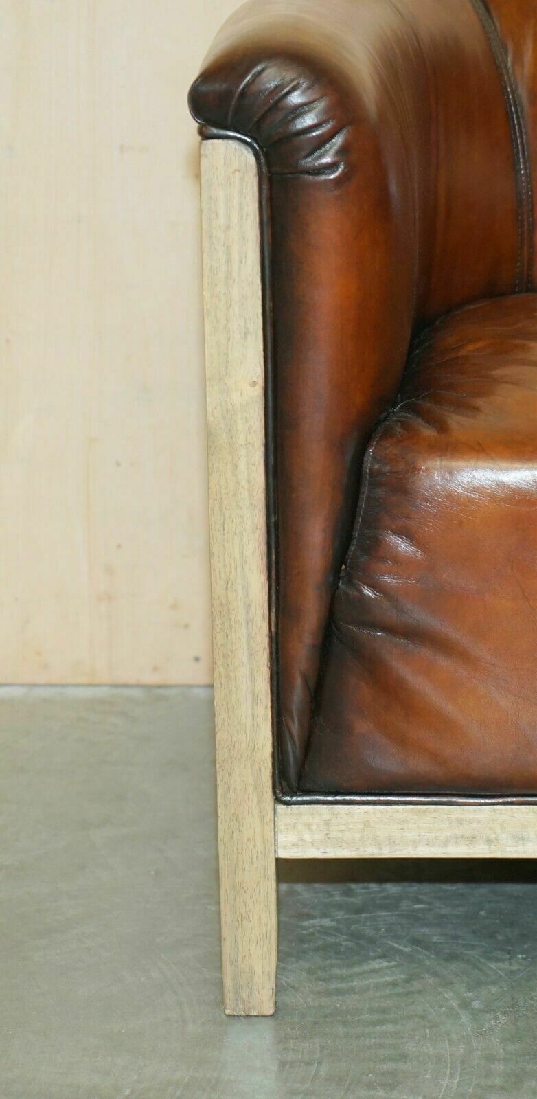 Pair Of Fully Restored Stitched Brown Leather Limed Oak Tub / Club Armchairs photo vintage