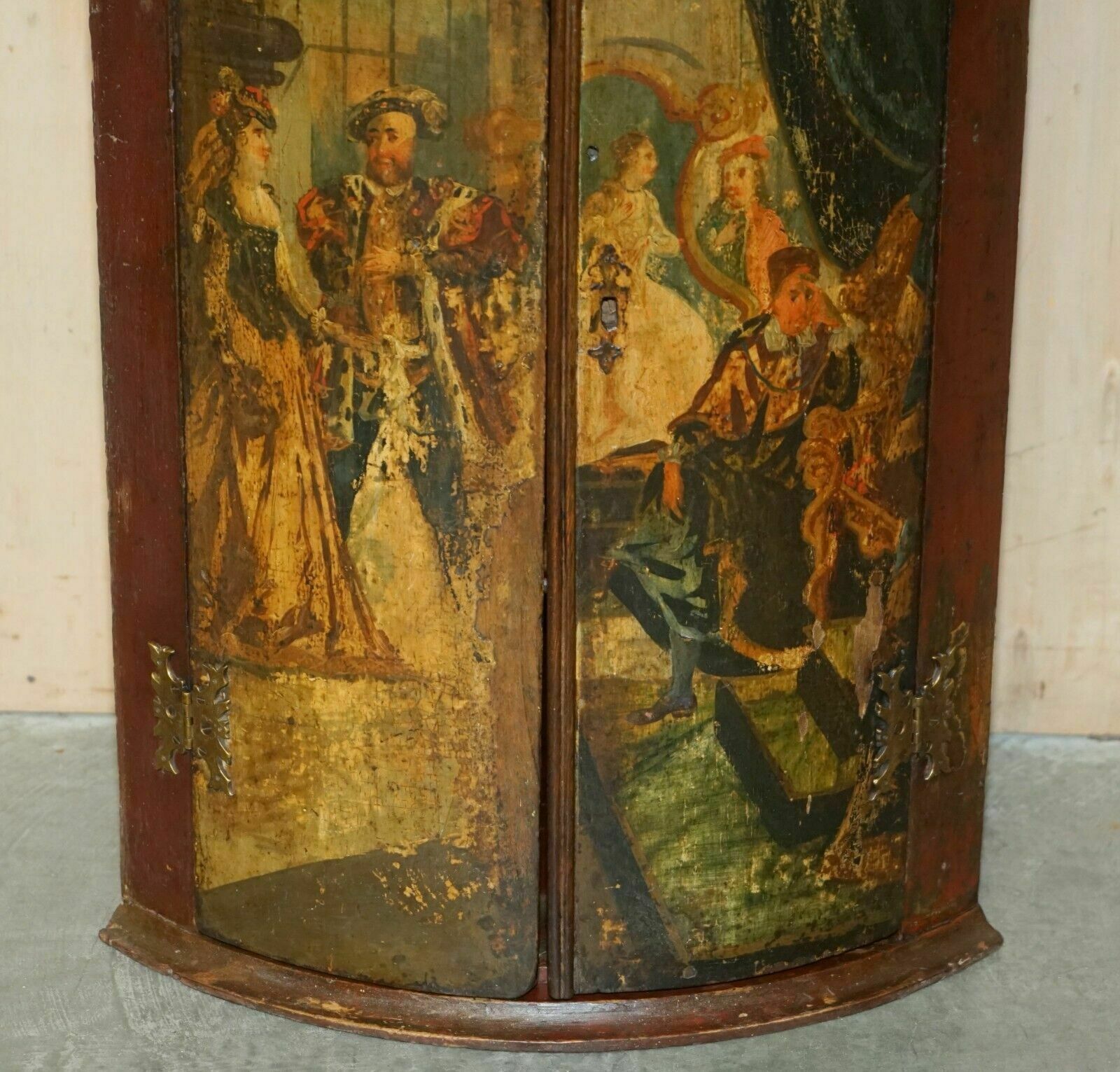 Pair Of George I Circa 1700 Henry VIII Polychrome Painted Corner Wall Cabinets photo vinterior