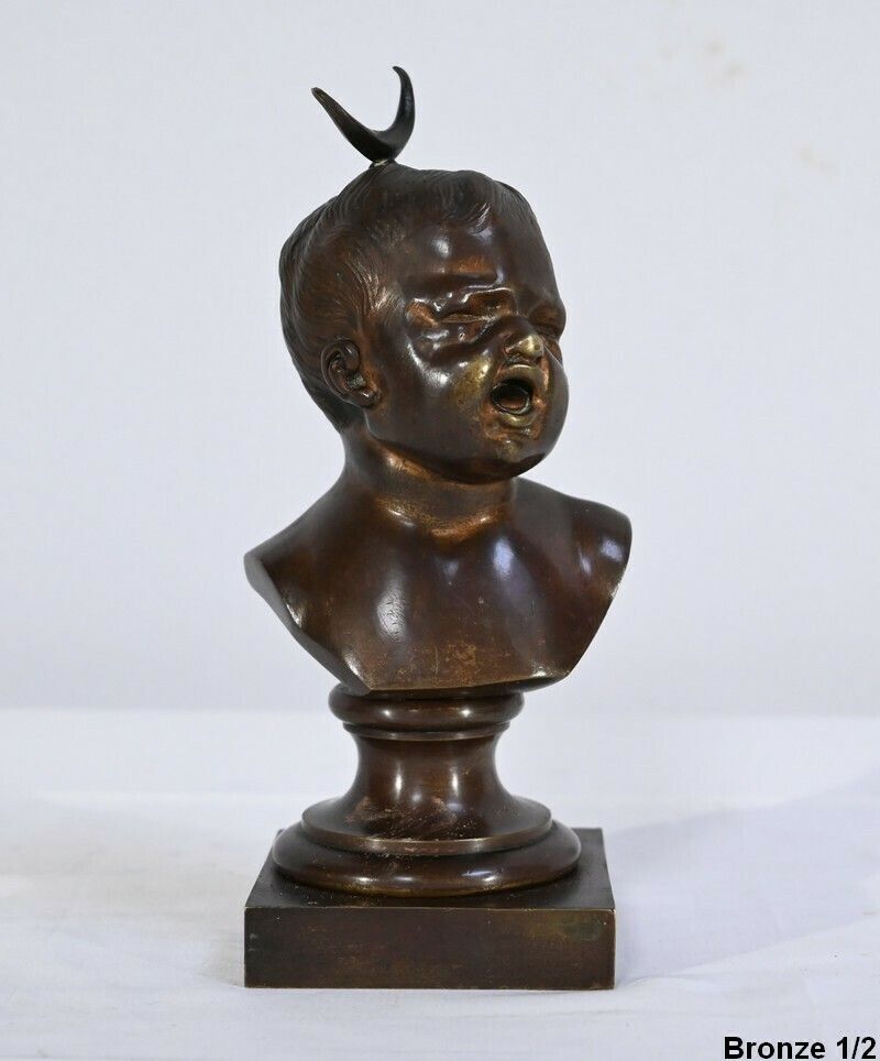Pair Of Bronzes "Laughing Jean, Crying Jean", After Ja.Houdon   Late 19th Century photo 824.0