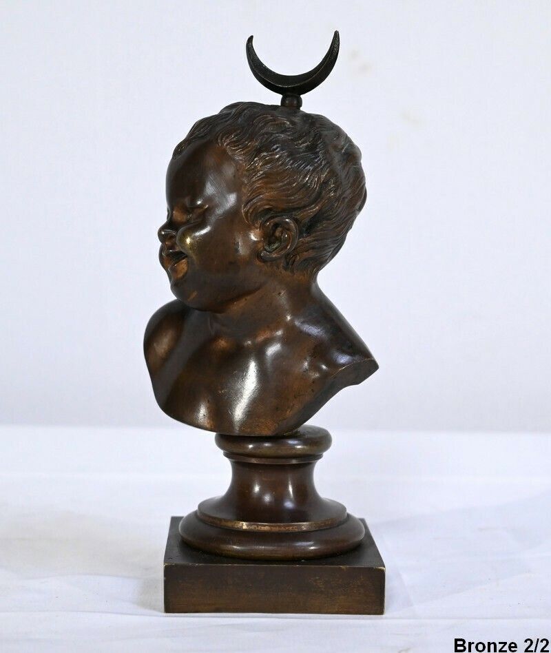 photo for sale Pair Of Bronzes "Laughing Jean, Crying Jean", After Ja.Houdon   Late 19th Century