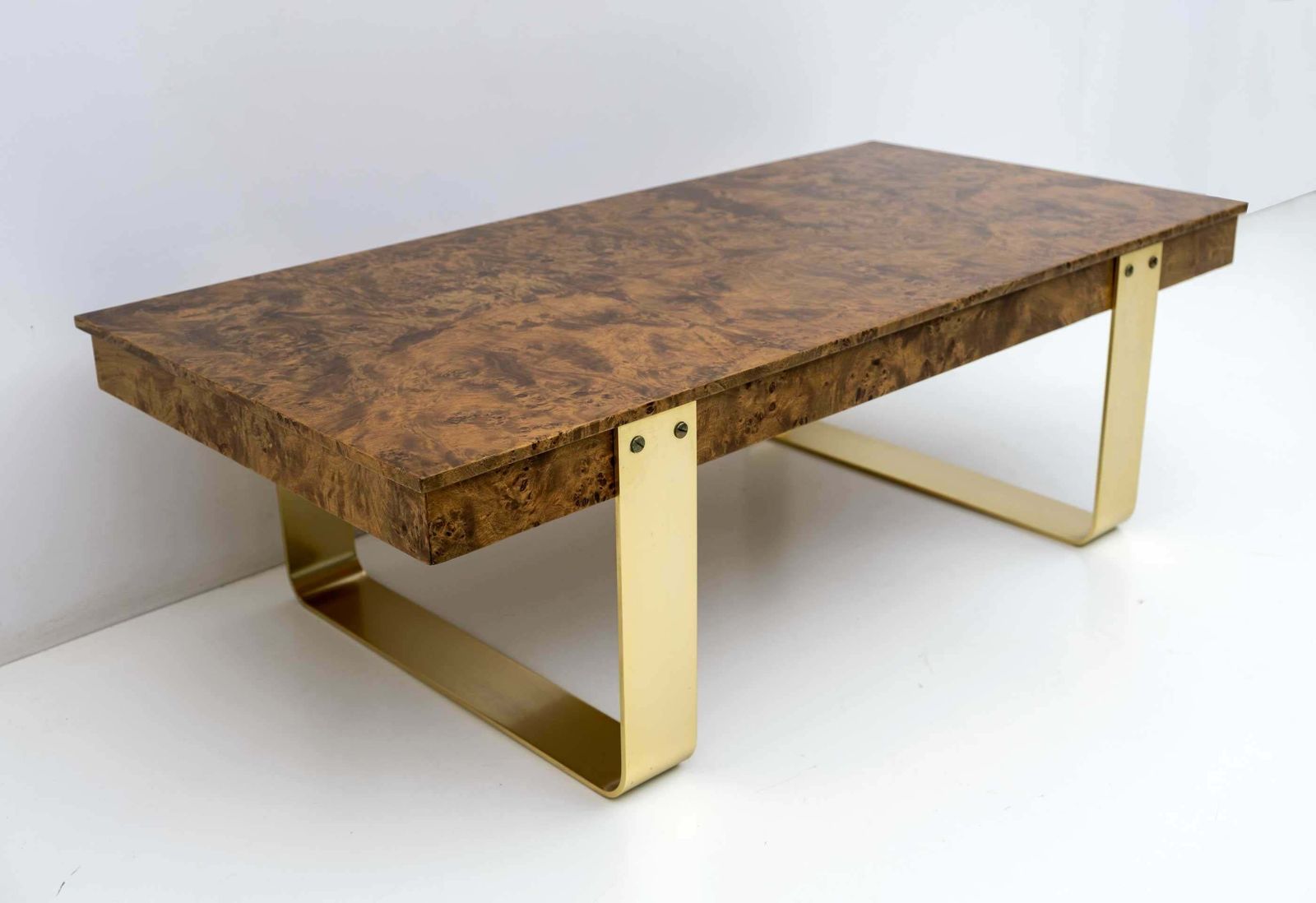 Mid Century Modern Italian Briar Walnut And Brass Coffee Table, 1970s £1,581.77 photo for sale