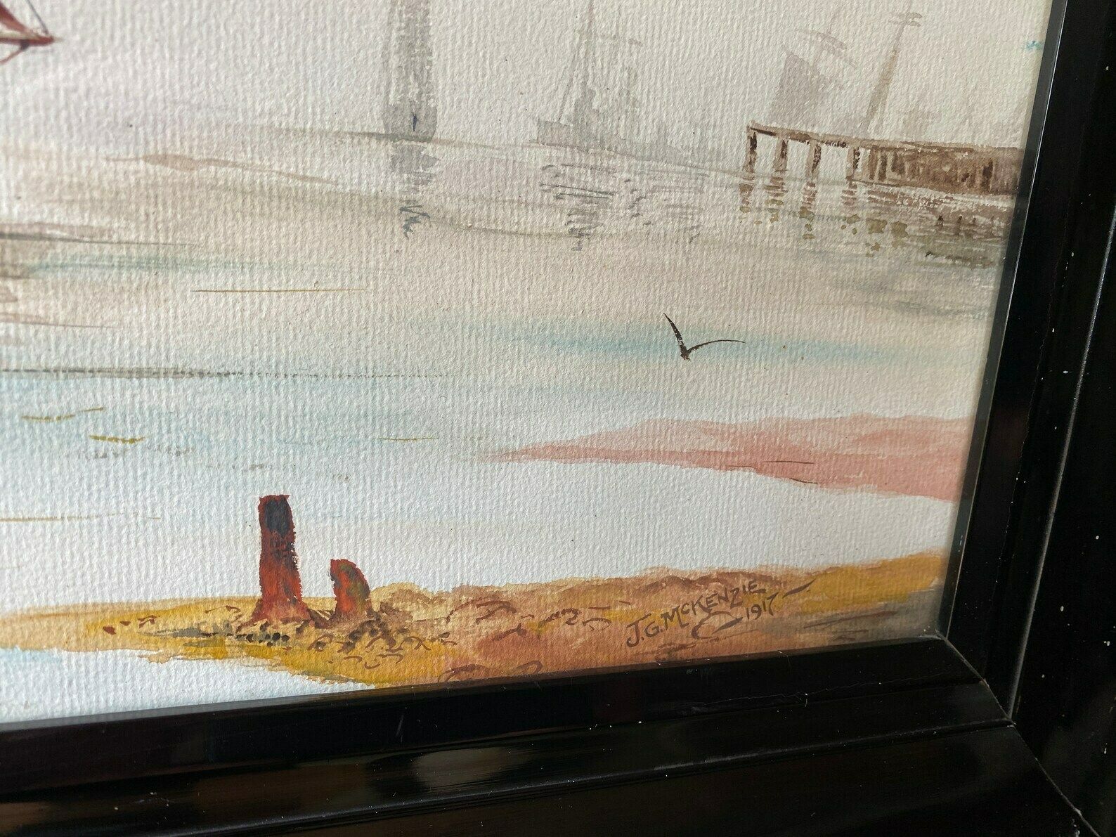 Pair Of Early 20th Century Watercolours Boats In Calm Water Signed Jno G Mckenzie photo vintage