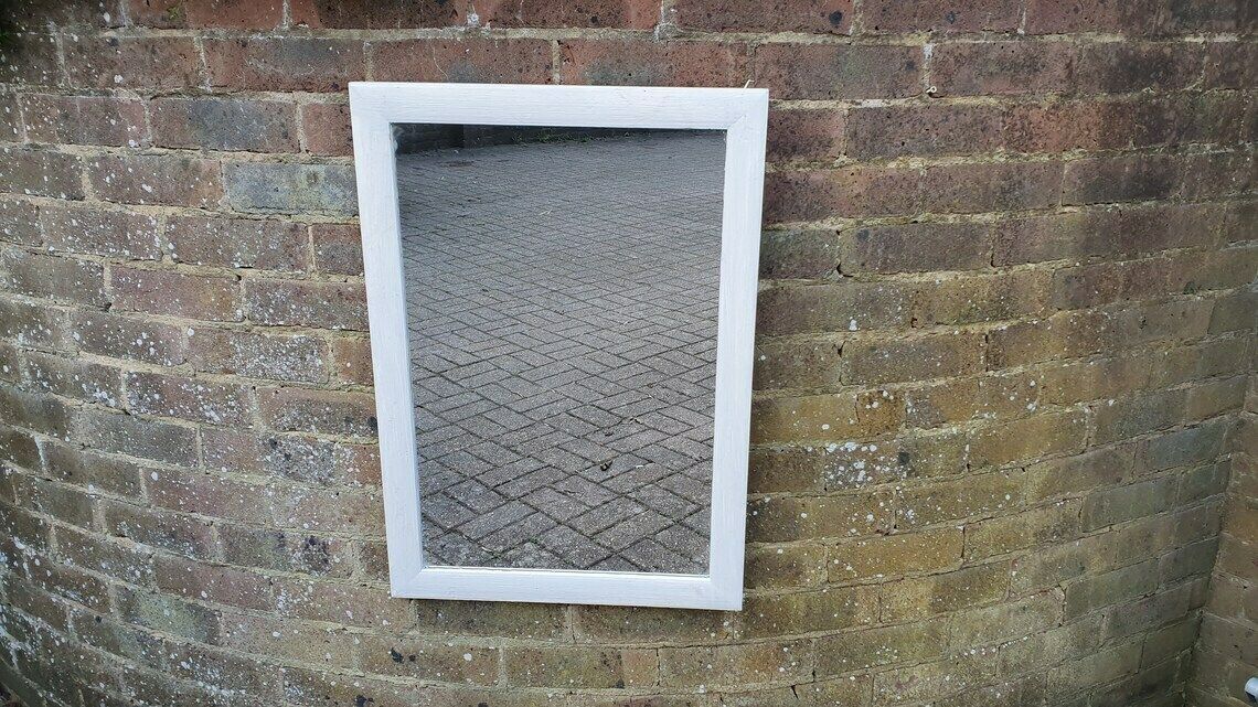 Unique Hand Painted Bespoke Mirror In Farrow And Ball White And French Chic Grey photo furniture
