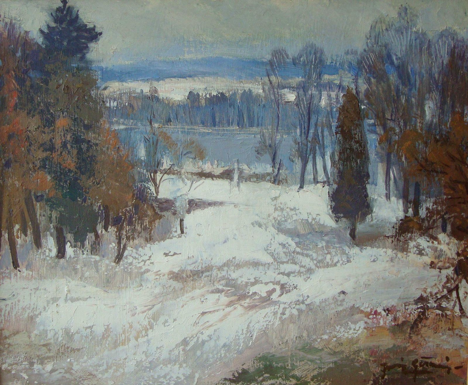 Juris Germanis Winter Landscape. 2002, Oil On Cardboard
