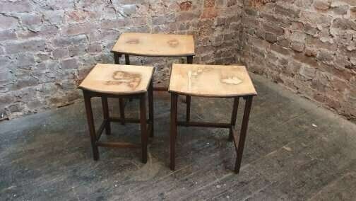 Unique Upcycled Nest Of Part Oak Occasional Side Coffee Tables.