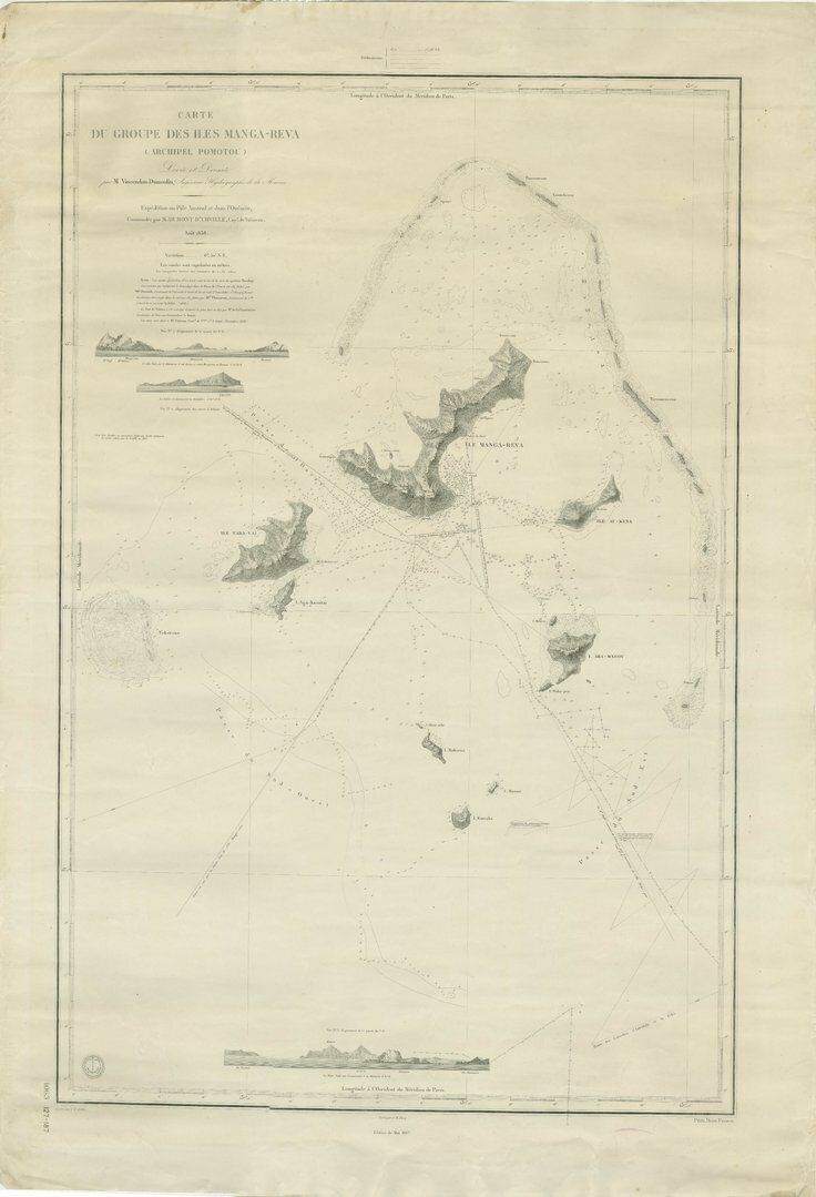 Large Chart Of The Gambier Islands, Tuamotu Archipelago, French Polynesia