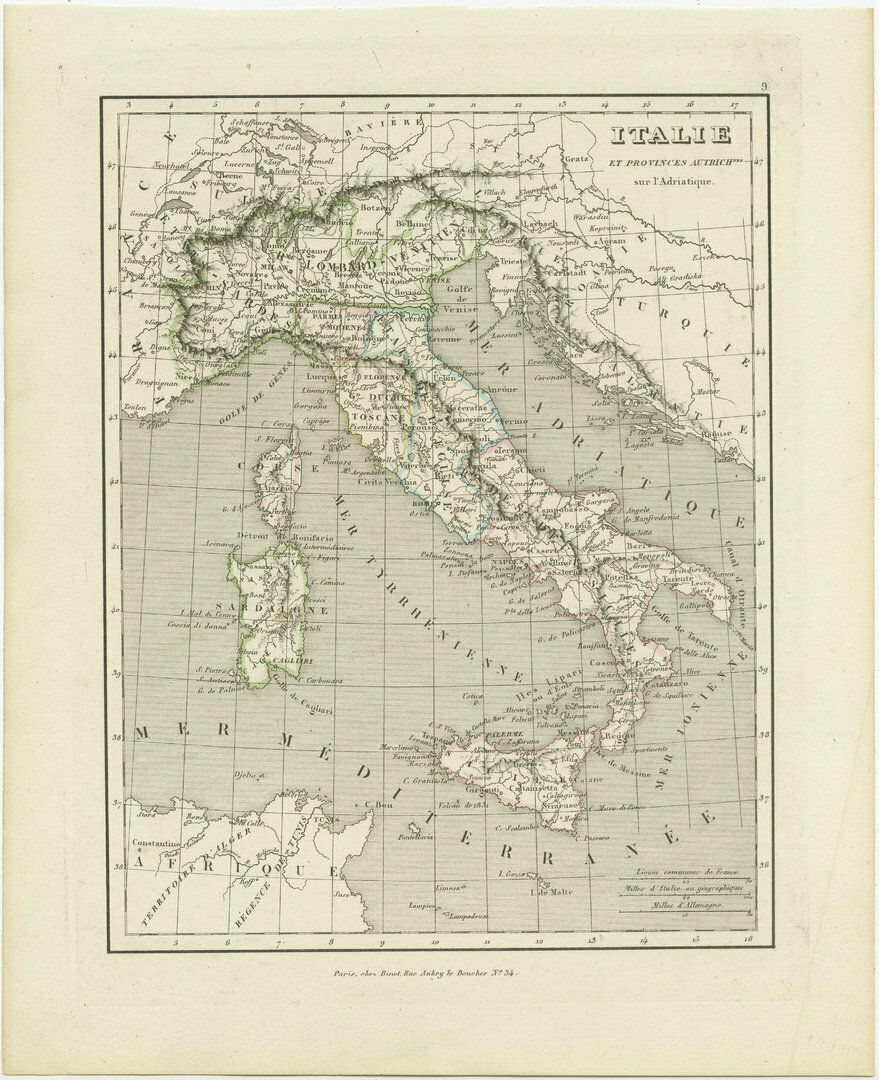 Antique Map Of Italy And Other Regions Near The Adriatic Sea