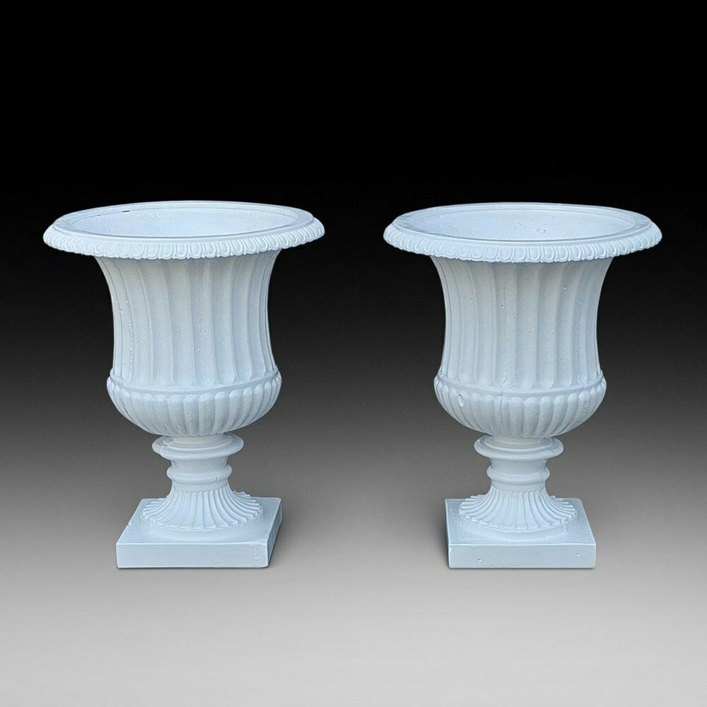 Pair Victorian Cast Iron Garden Campana Urns