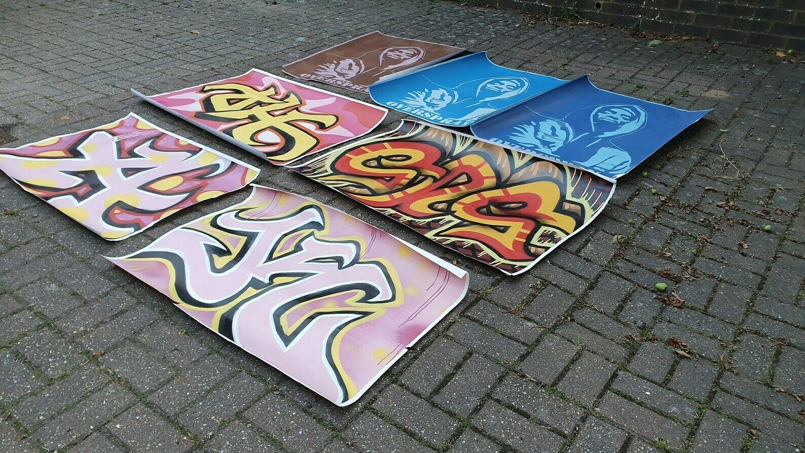 photo for sale Collection Of 7 Huge Modern Art Graffiti Prints Screen Print Hand Decorated Highlights Posters. Overspray