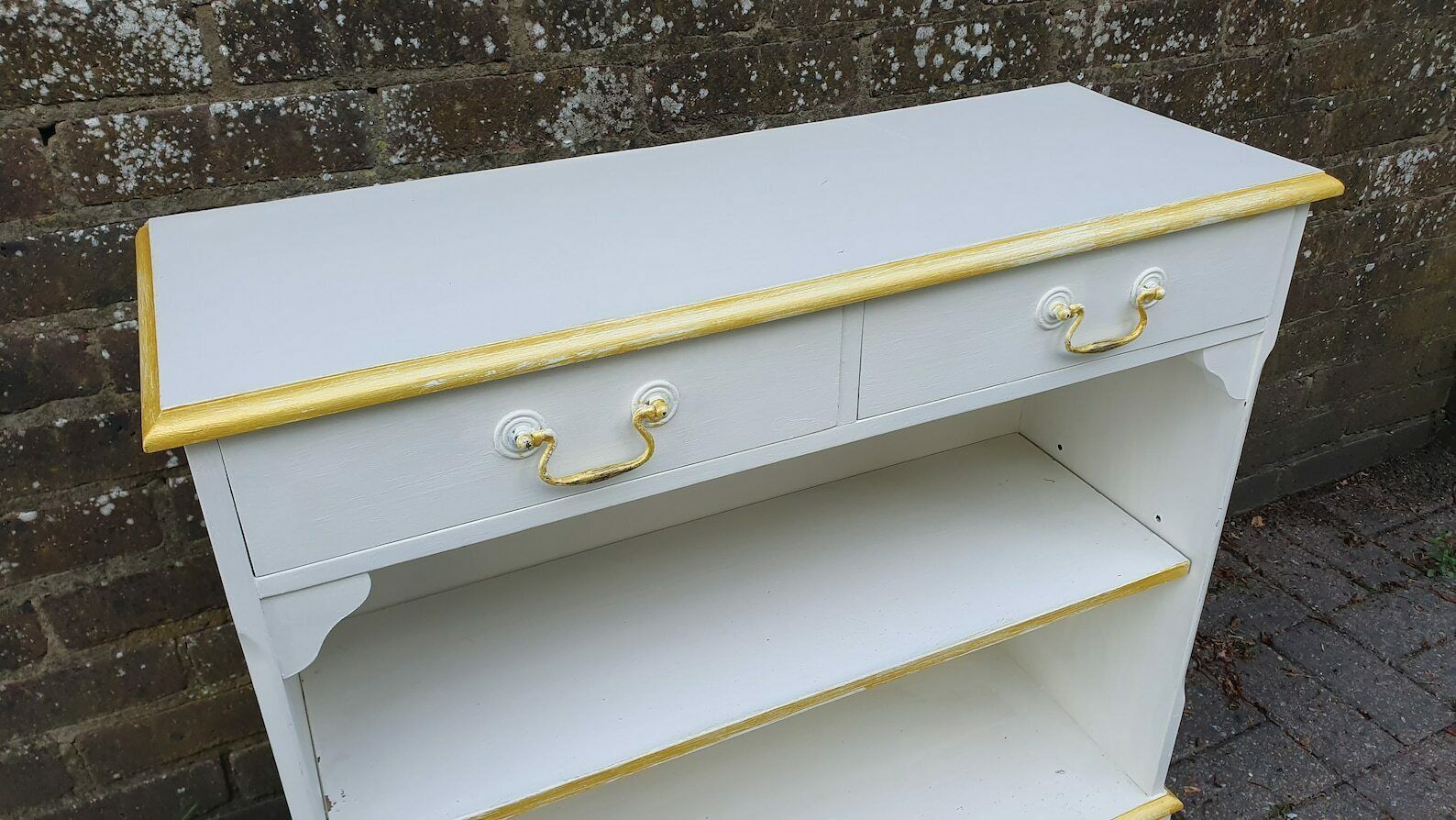 Wonderful 1970’s Shelves Bookcase Hallway Living Room Unit In Farrow And Ball Cream With Gold Highlights photo Furniture