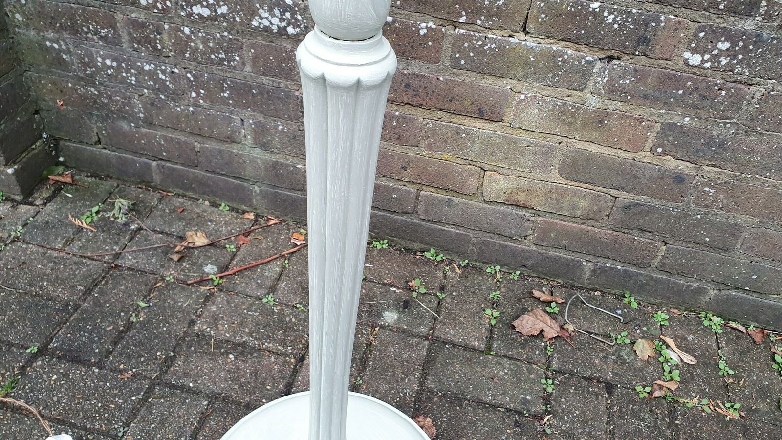 Vintage Painted Shabby Chic Standard Lamp Turned And Fluted ‘Washed’ In Farrow And Ball French Gray It Is 1950’s Or 60’s photo vinterior