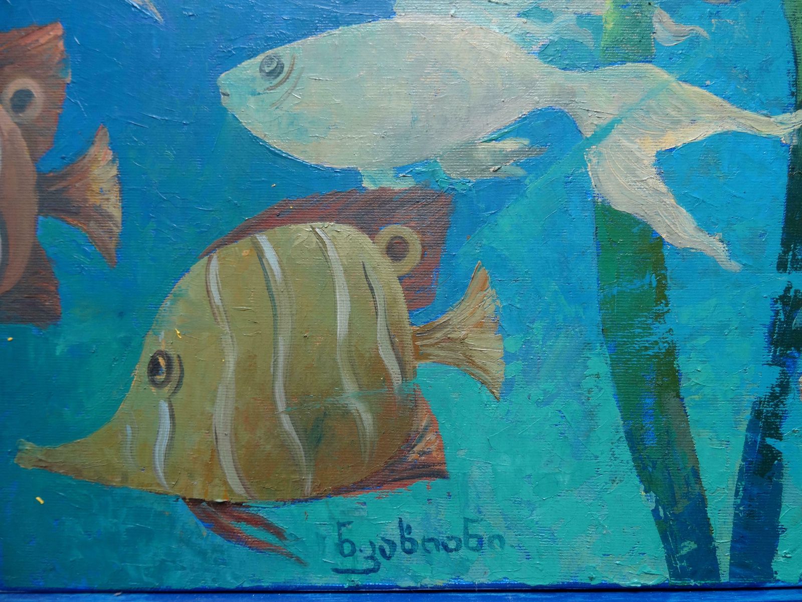 Nugzar Kakhiani (Kahiani) Fishes. Underwater World. Blue, Green Colours. 2018. Oil On Canvas, photo for sale