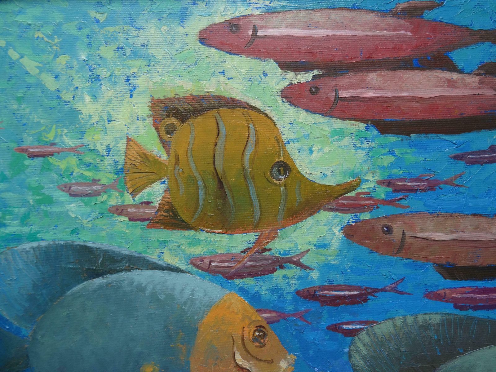 Nugzar Kakhiani (Kahiani) Fishes. Underwater World. Blue, Green Colours. 2018. Oil On Canvas, photo 2454.0