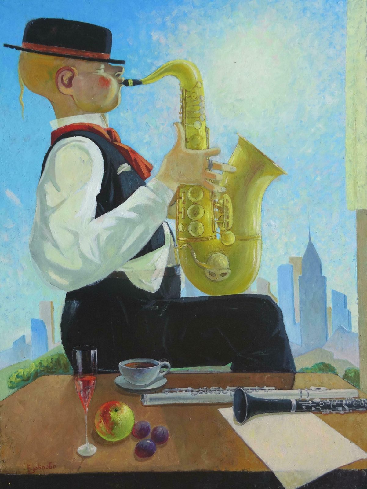Nugzar Kakhiani (Kahiani) Saxophonist. 2021. Oil On Canvas,