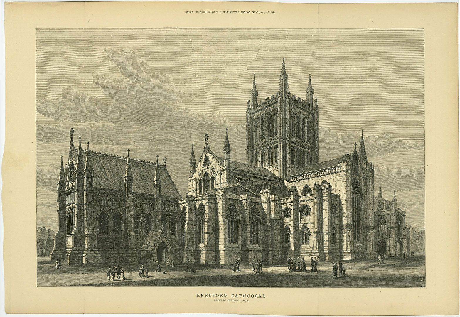 Antique Print Of Hereford Cathedral