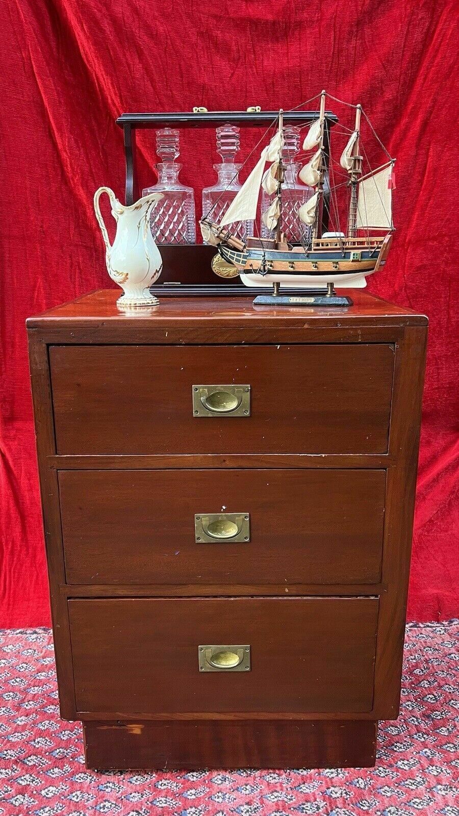 Antique 19c Naval Captains Brass Mounted Camphorwood Sea Drawer Chest photo for sale