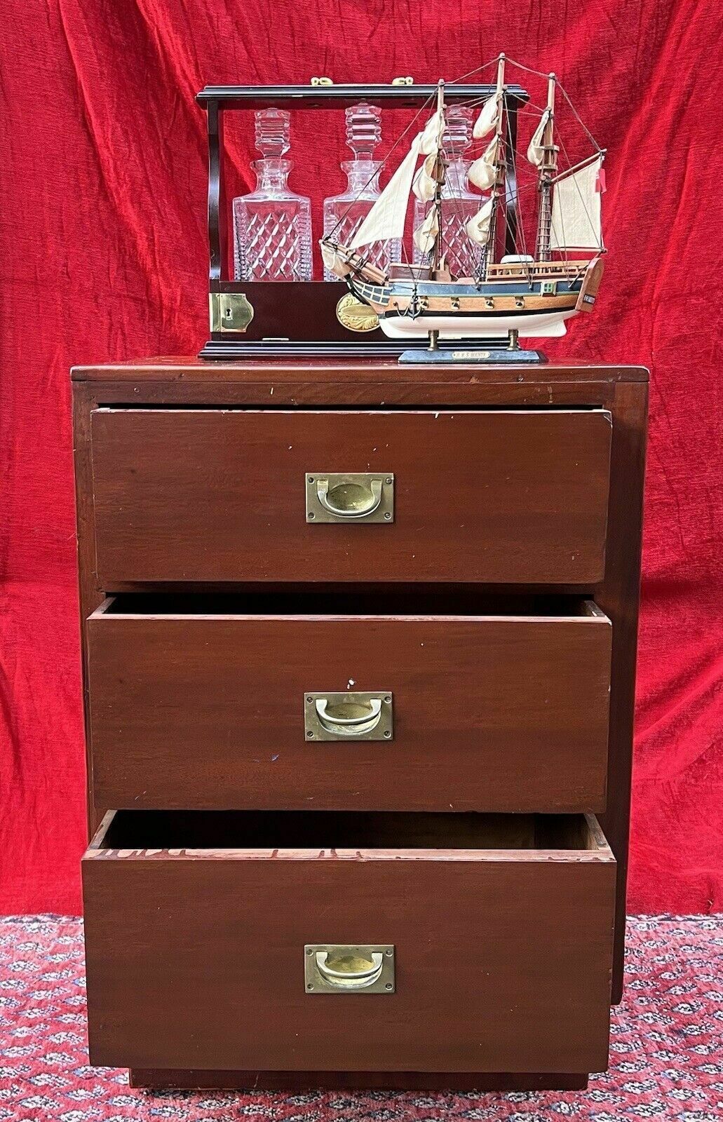Antique 19c Naval Captains Brass Mounted Camphorwood Sea Drawer Chest photo Furniture