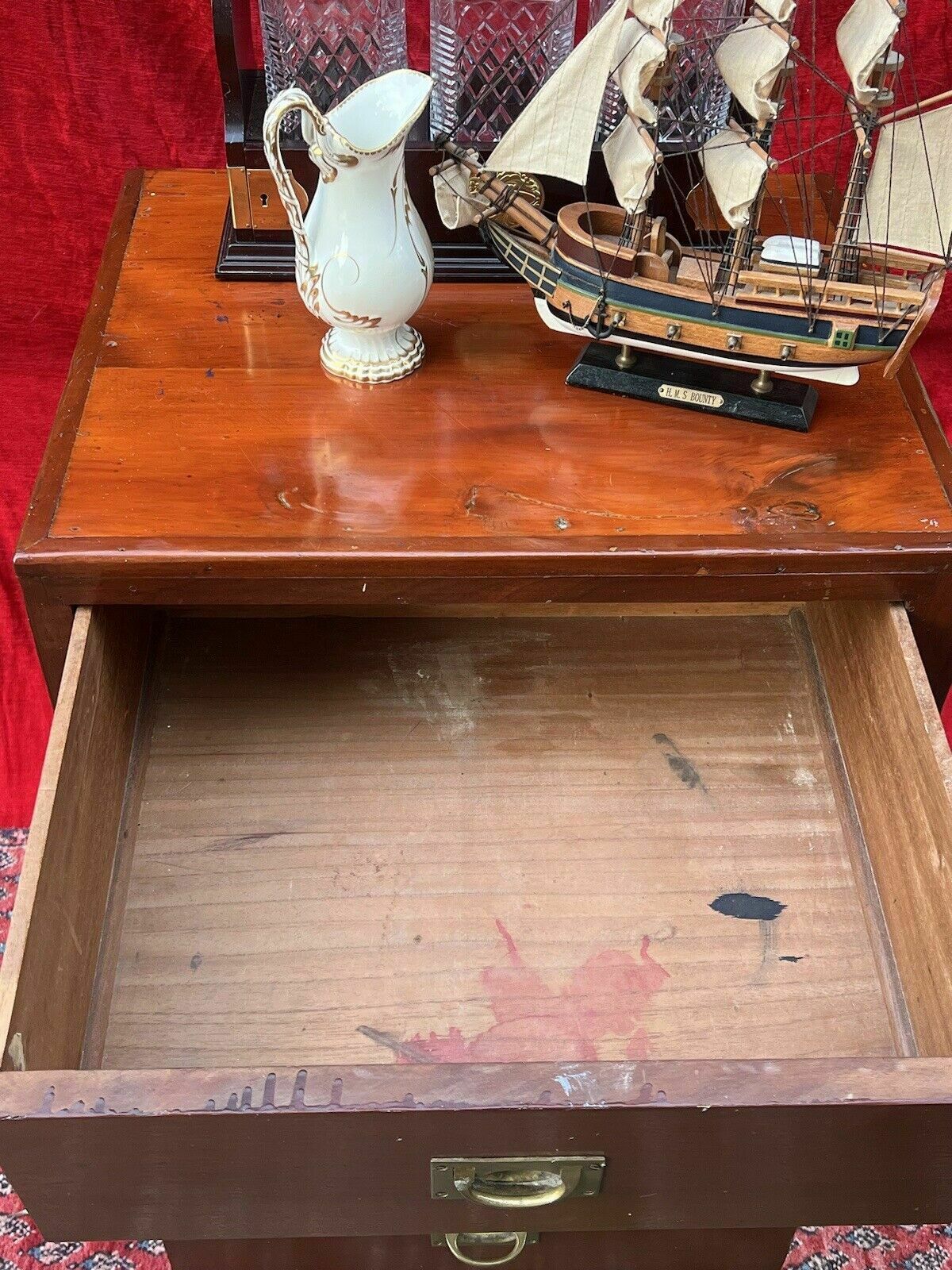 Antique 19c Naval Captains Brass Mounted Camphorwood Sea Drawer Chest photo 350.0