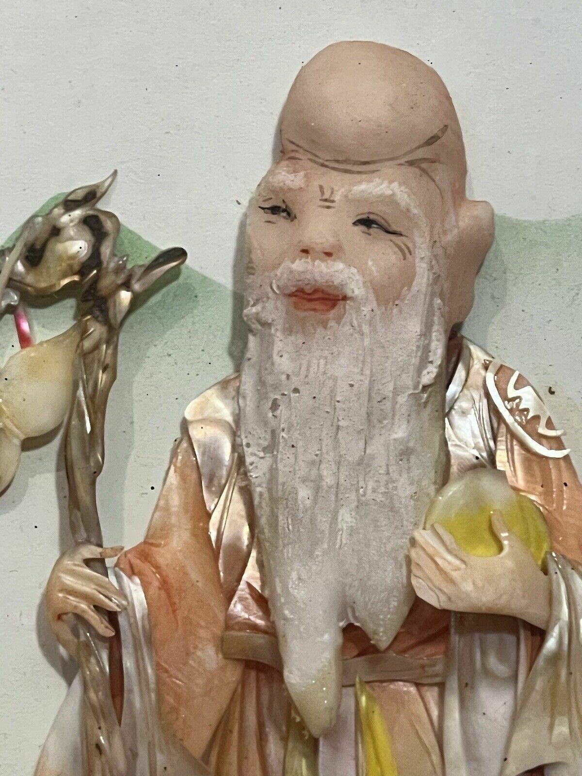 Oriental Chinese Lao Shouxin Deity Of Longevity Mother Of Pearl Artwork Signed photo buy