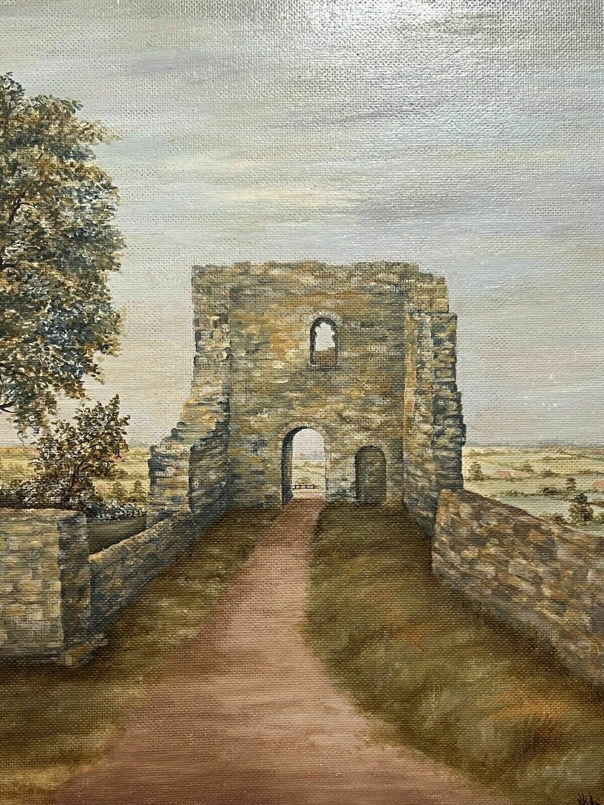20c British Historic Tutbury Castle 'John O Gaunts Gateway' Oil Painting Signed photo Art