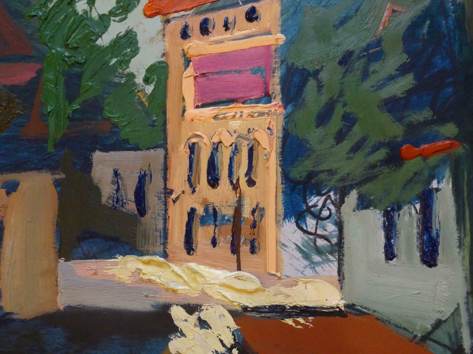 Alberts Paulins Street View At Spring. Oil On Cardboard photo for sale