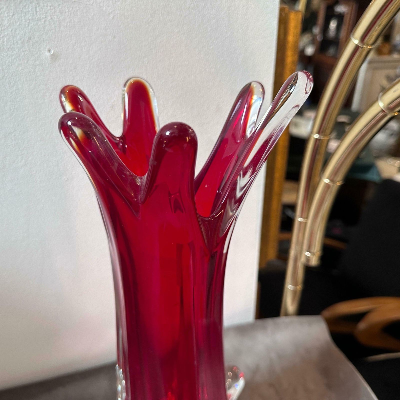 1980s Modernist Red Sommerso Murano Glass Tall Vase By Seguso photo buy
