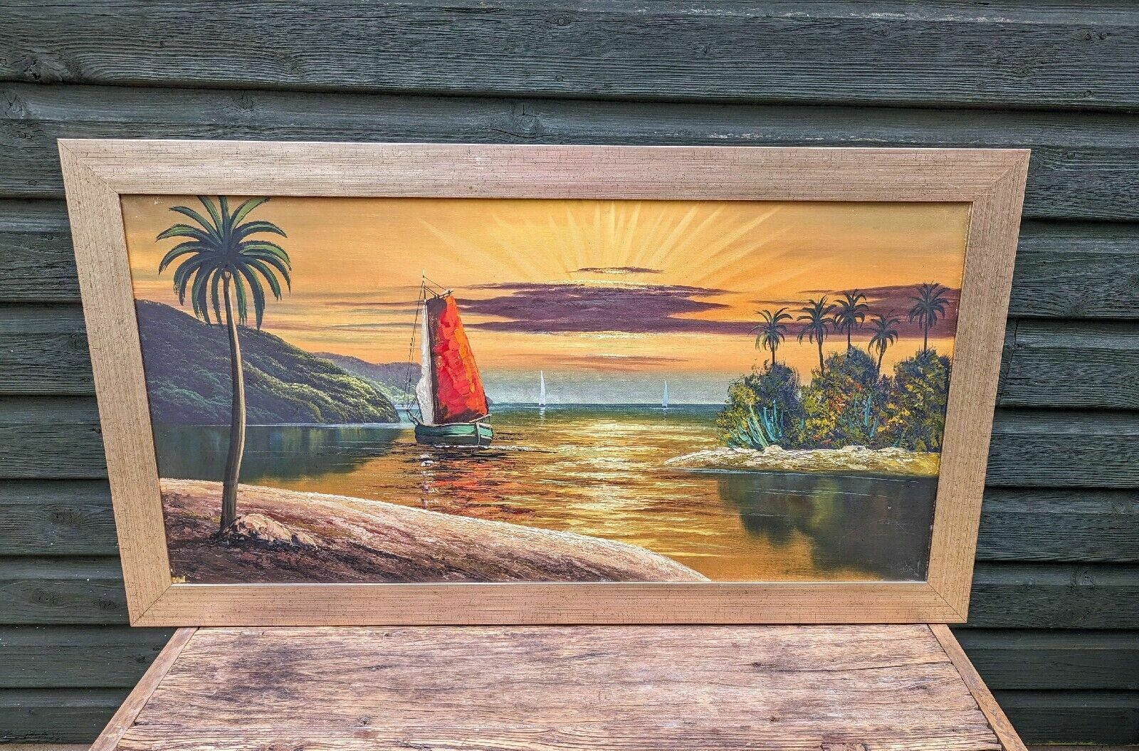 Beautiful Vintage Oil On Canvas Seascape 0223.