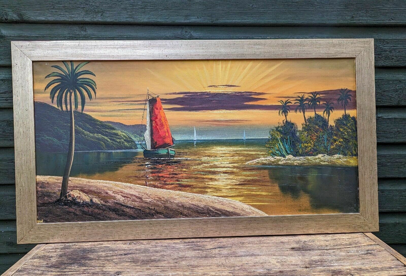 Beautiful Vintage Oil On Canvas Seascape 0223. photo vintage