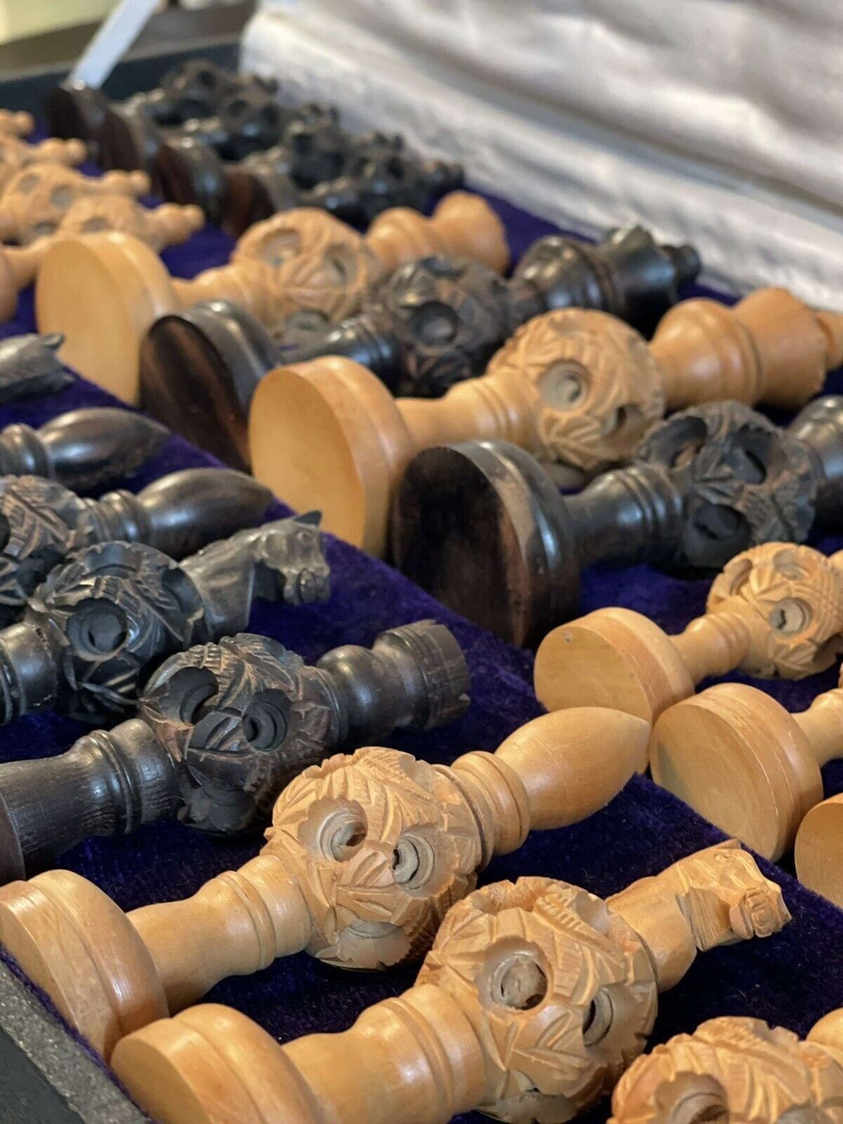 Antique Indian Sandalwood And Ebony Hand Carved Chess Set photo furniture