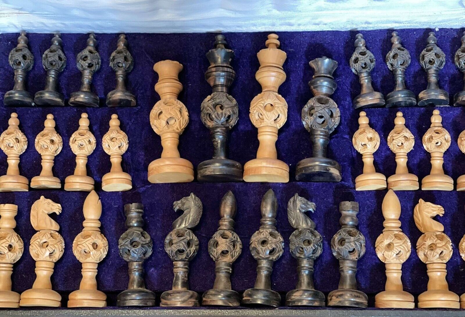 Antique Indian Sandalwood And Ebony Hand Carved Chess Set photo vinterior