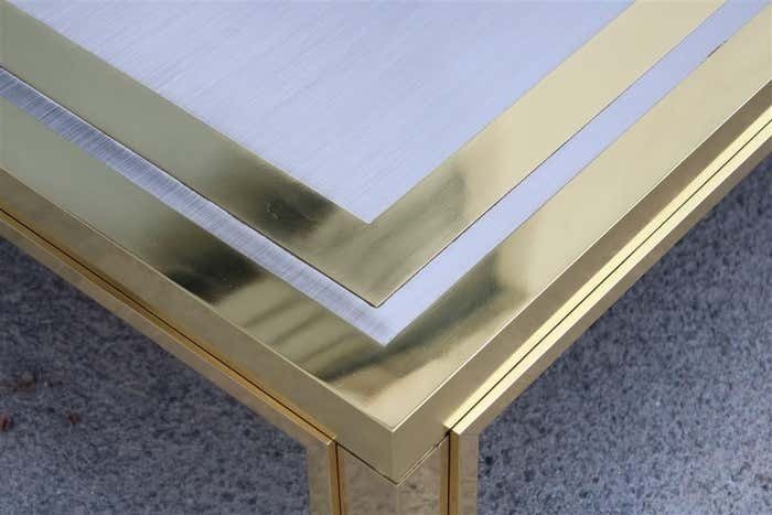 Minimal Great Table Coffee Maison Mercier Freres France 1970s Brass Steel photo vintage