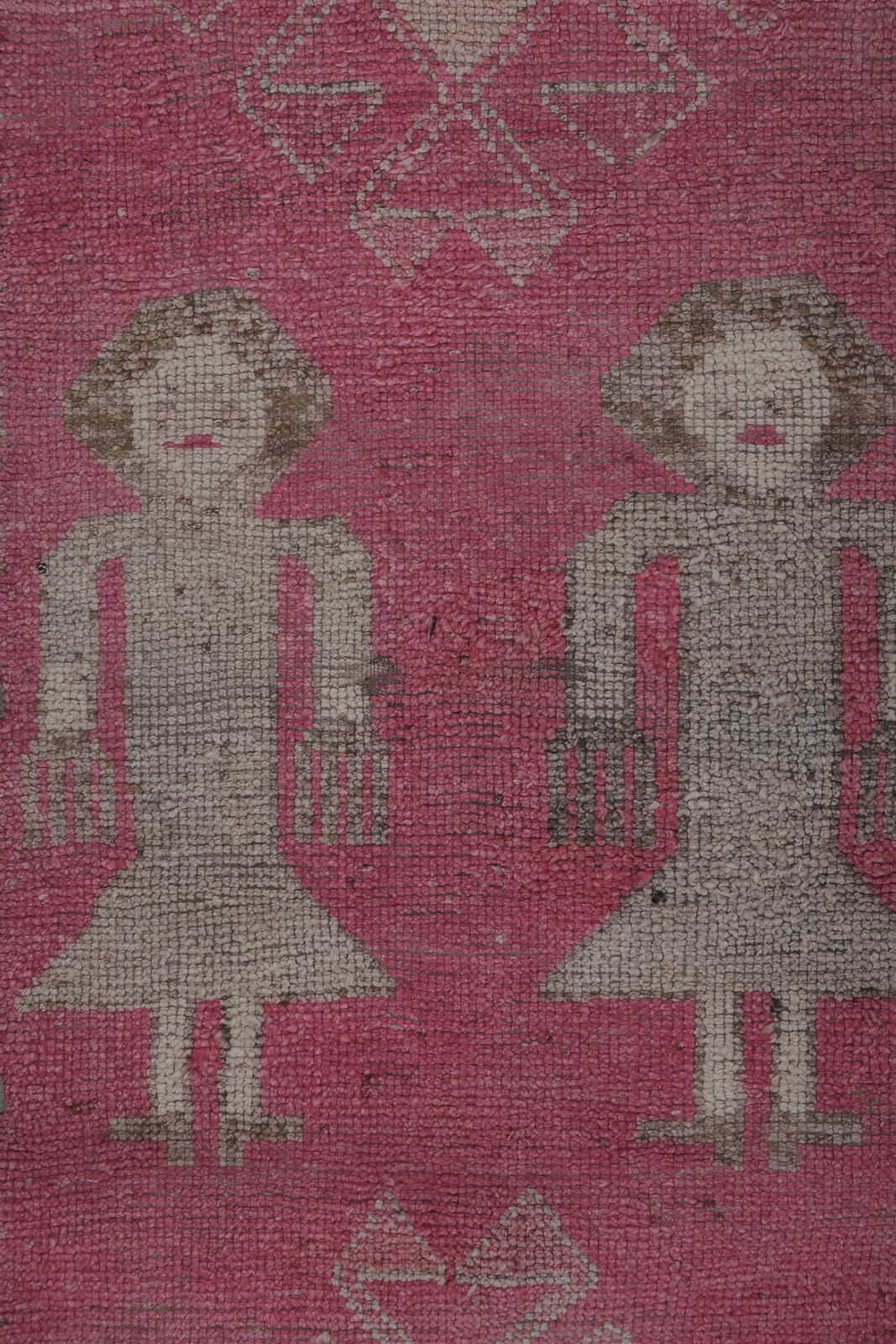 1960s Hand Knotted Two Human Pictorial Rug 3'2'' X 10'5'' photo Textiles