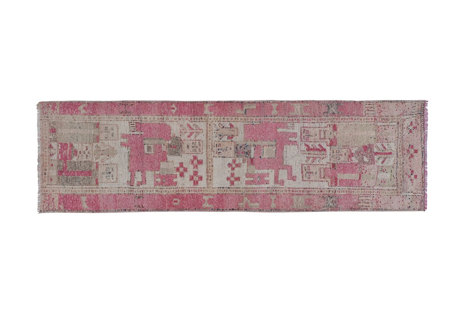 1960s Distressed Human Pictorial Kurdish Runner Rug photo furniture