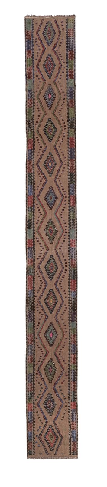 1970s Vintage Embroidered Kilim Jajim Runner 1'6'' X 13'2''
