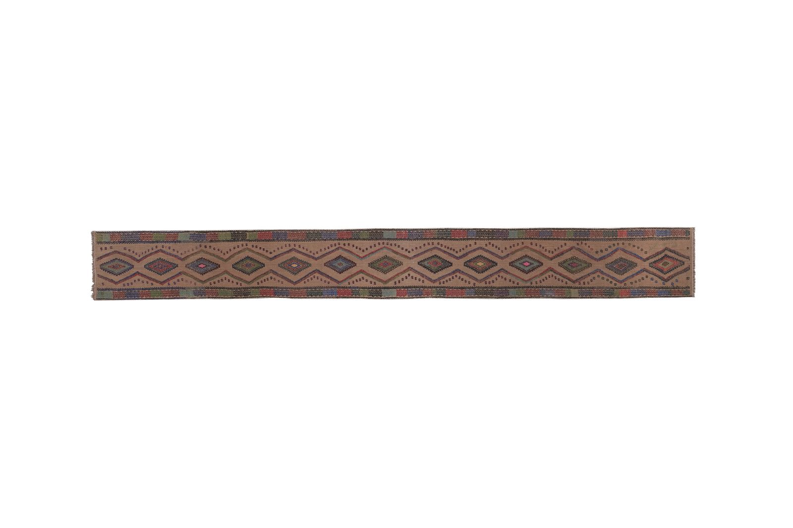1970s Vintage Embroidered Kilim Jajim Runner 1'6'' X 13'2'' photo for sale