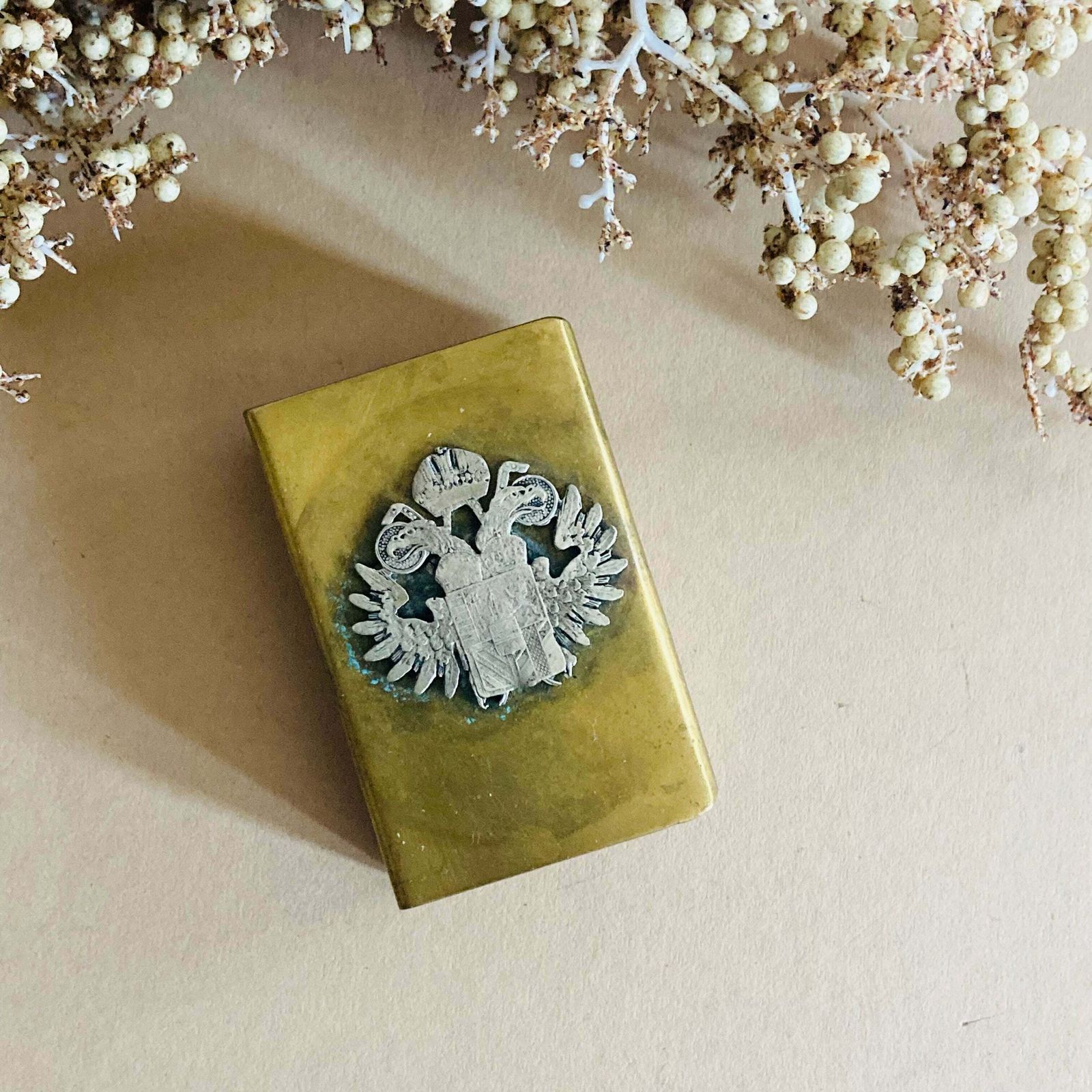 Antique Trench Art Brass Match Box Holder photo furniture