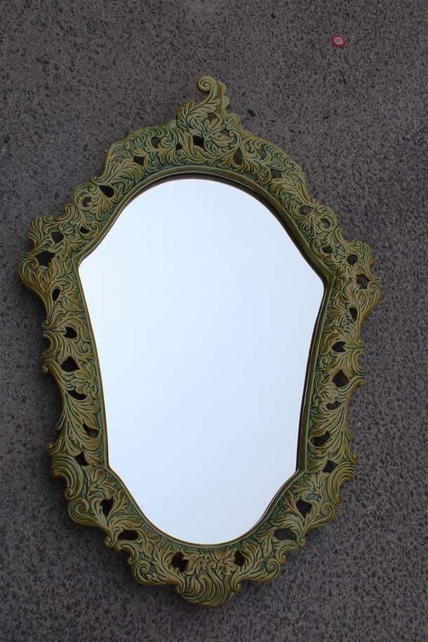 Green Wall Mirror In Pop Art Baroque Ceramic 1950s Made In Italy photo for sale