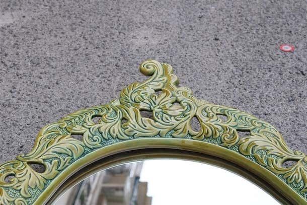 Green Wall Mirror In Pop Art Baroque Ceramic 1950s Made In Italy photo 2630.0