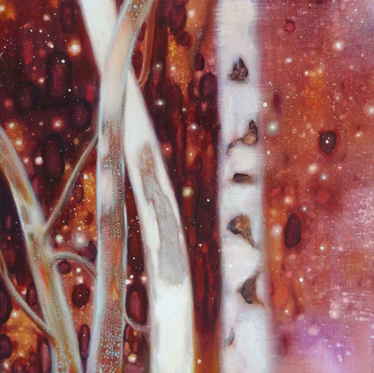 Kristine Kvitka Red Night Forest. 2017. Oil On Canvas, 50x50 Cm