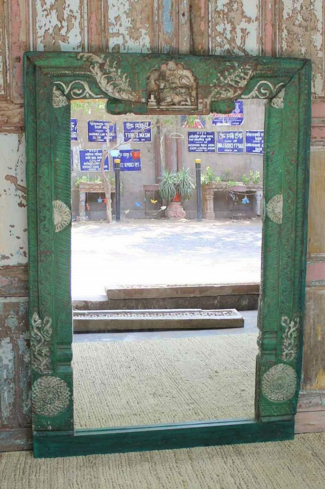 Mirror Made From Rare Temple Doorway Depicting Nandi And Shiva Lingam, South India