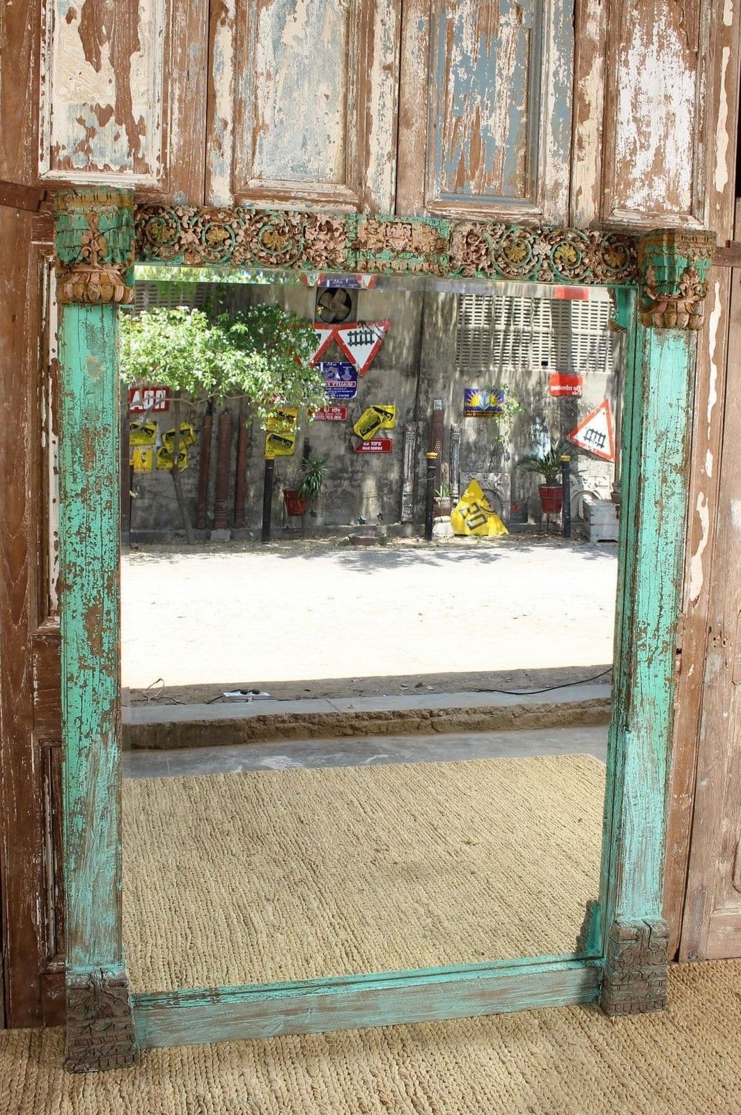 Bevelled Mirror Made From A 19th Century Haveli Palace Doorway