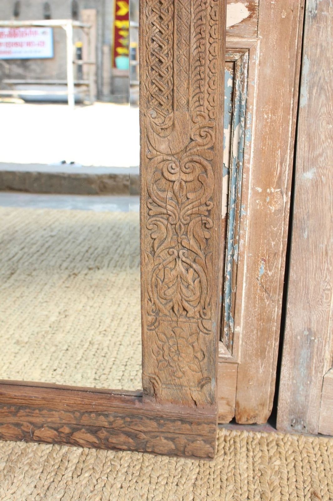 Finely Carved Golden Teak Doorway Mirror, Hyderabad photo furniture